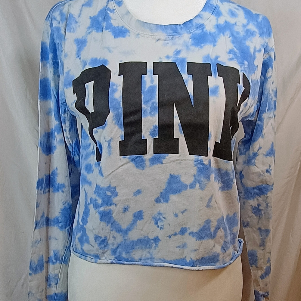 PINK Victoria's Secret Blue Tie-Dye Top Long Sleeve Crop Top XS